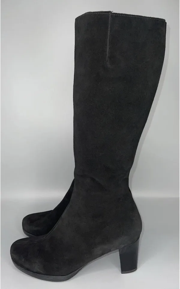 Vtg La Canadienne Tall Suede Heeled Boots Womens 9.5 Black Zip Classy Elegant Core - Image 2