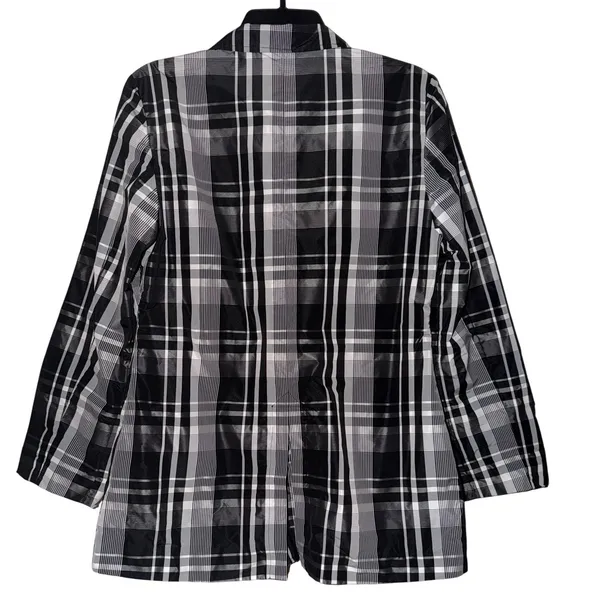 Rafaella Womens Plaid Double Breasted‎ Belted Trench Coat Size S Black White - Image 3