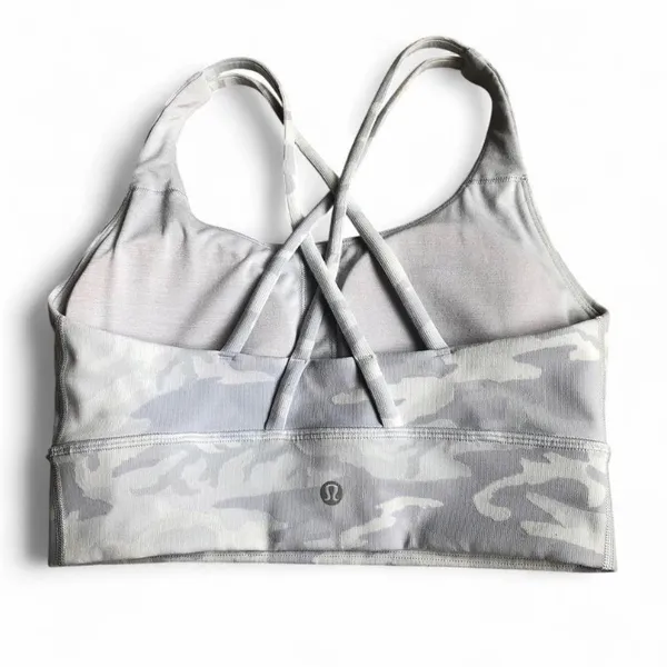 Lululemon ENERGY BRA LONG LINE RIB INCOGNITO CAMO ALPINE WHITE MULTI SZ 6 EUC. - Image 4