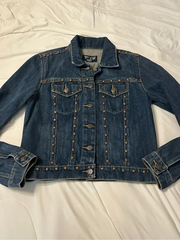 Polo Jeans Co. by Ralph Lauren Dark Blue Vintage Studded Denim Jacket - Size M - Image 3