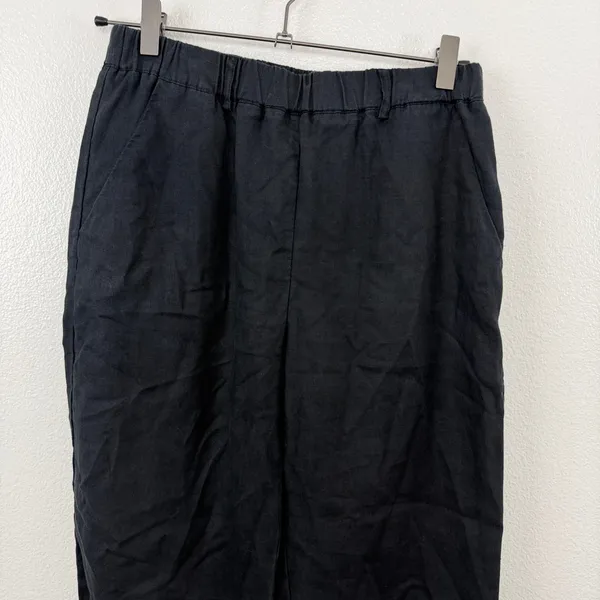 Quince Pants Womens Small Black Linen Elastic Waist Tapered Leg Casual Relaxed - Image 2