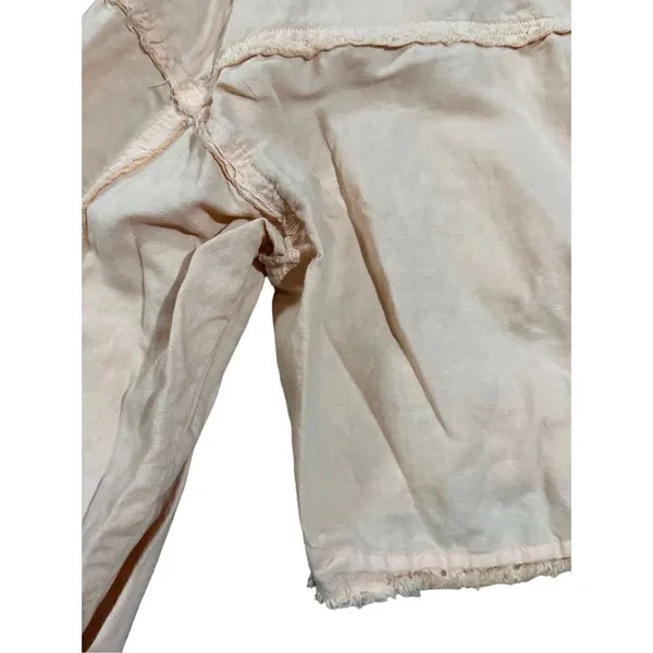 Zara Cropped Linen‎ Blend Jacket Peach Pink Frayed Raw Hem Utility sz M - Image 9