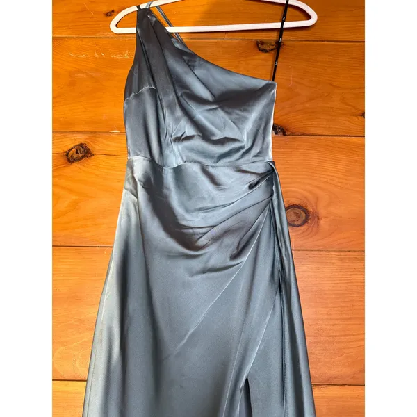 Lulus Signature Elegance Slate Blue Satin One-Shoulder Maxi Dress Holiday XSmall - Image 5
