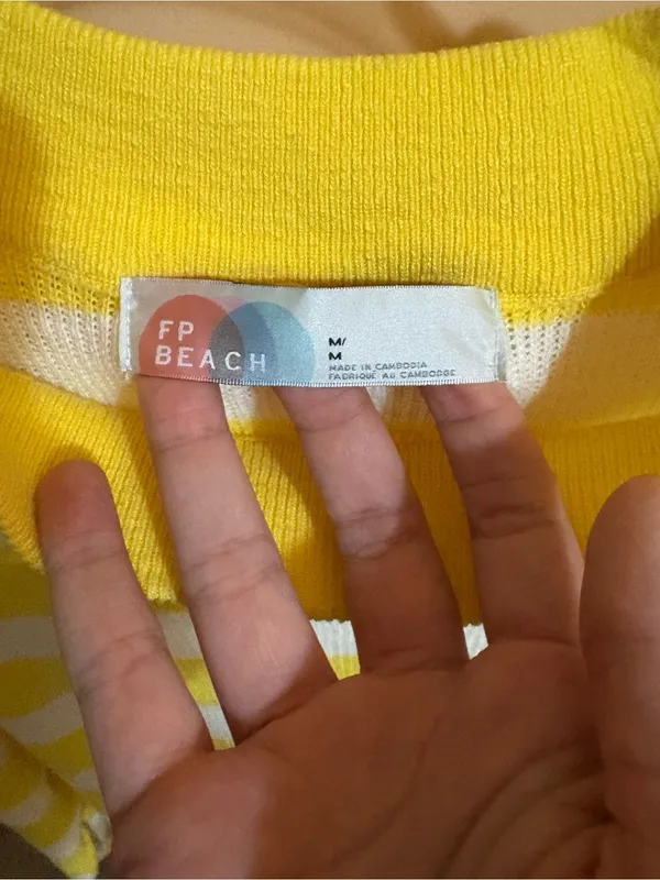 Free People Beach Yellow & White Striped Oversized Sweater - Image 2