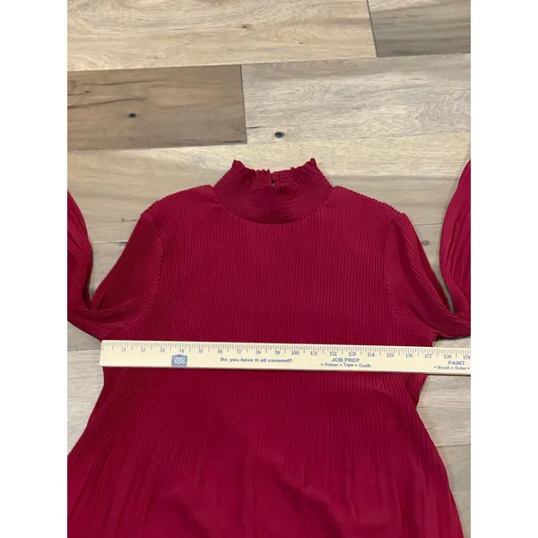 Grey & Gray Dress Size 10 Burgundy Mock Neck Smocked Keyhole Back Bell Sleeve - Image 5