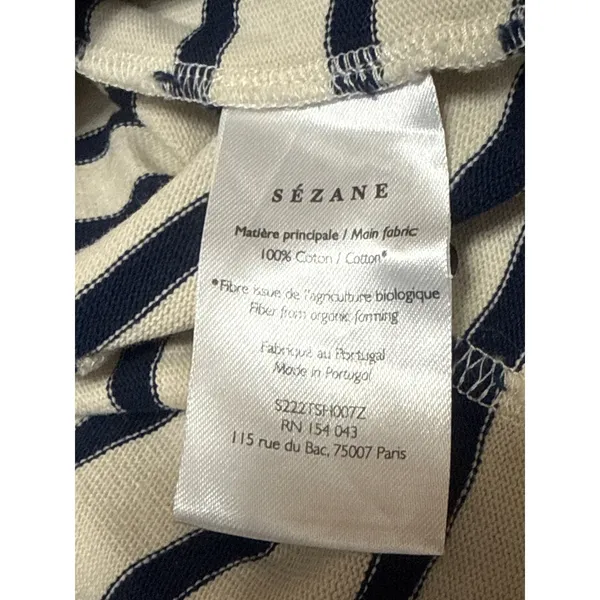 Sézane Women's Cream Navy Blue Striped Knit Long Sleeve T Shirt Tee Top Size XS - Image 6