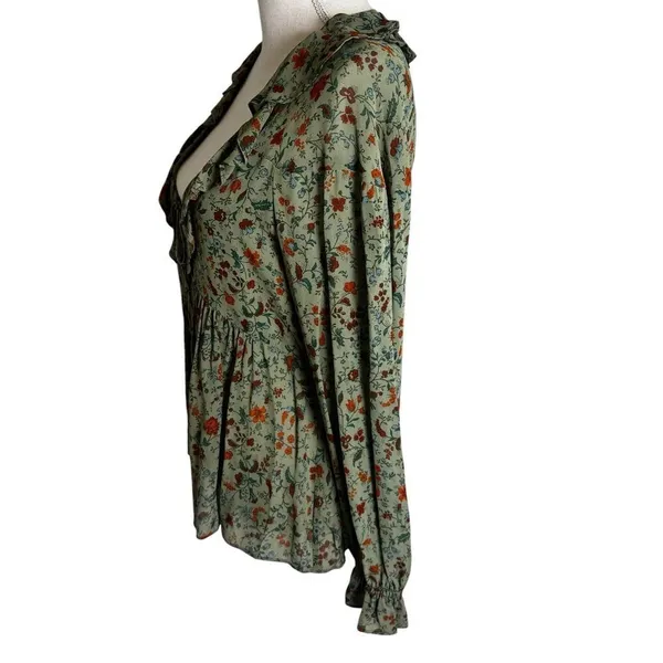 Reformation Wyn Floral Ruffled Top in green 4 - Image 6