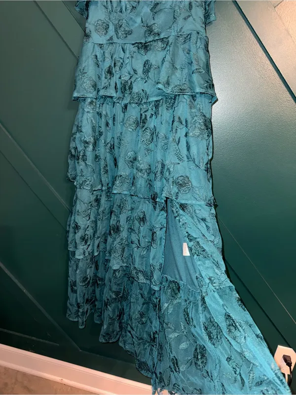 Altar'd State Roxanne Teal Green Floral Lace Layered Maxi Dress - Image 4