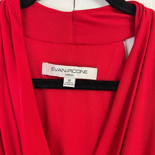 Vintage Evan Picone Red Matte Jersey V Neck Sleeveless Sheath‎ Dress US 12 - Image 4