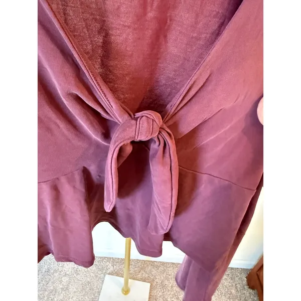 Aeropostale Baby Doll top Women Large Burgundy Bell Sleeve peplum Tie-Front Y2K - Image 2
