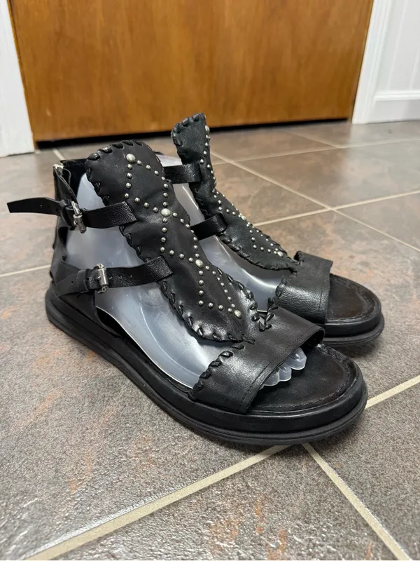 A.S.98 Leather Studded Gladiator Sandals Womens Statement Shoes Black EU 41 - Image 12
