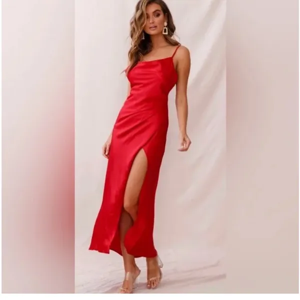 Selfie Leslie Cowl‎ Neck Satin Dress Red Size Small - Image 3