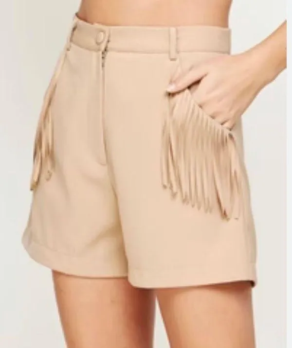 High Waisted Fringe Pocket Shorts - Image 4