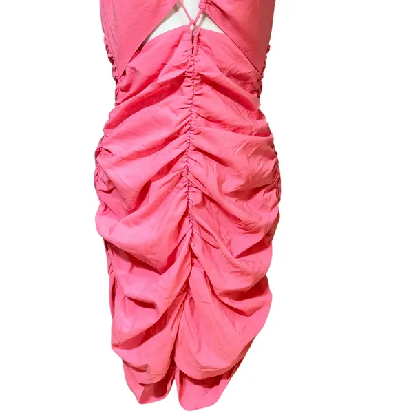 Zara Pink Ruched Halter Cutout Mini Dress Womens Size Small Bodycon Summer Party - Image 3