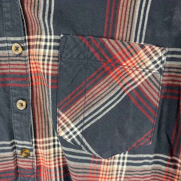 Carhartt Farwell Pullover Henley Flannel Shirt Large Navy Red Plaid Work Utility - Image 7