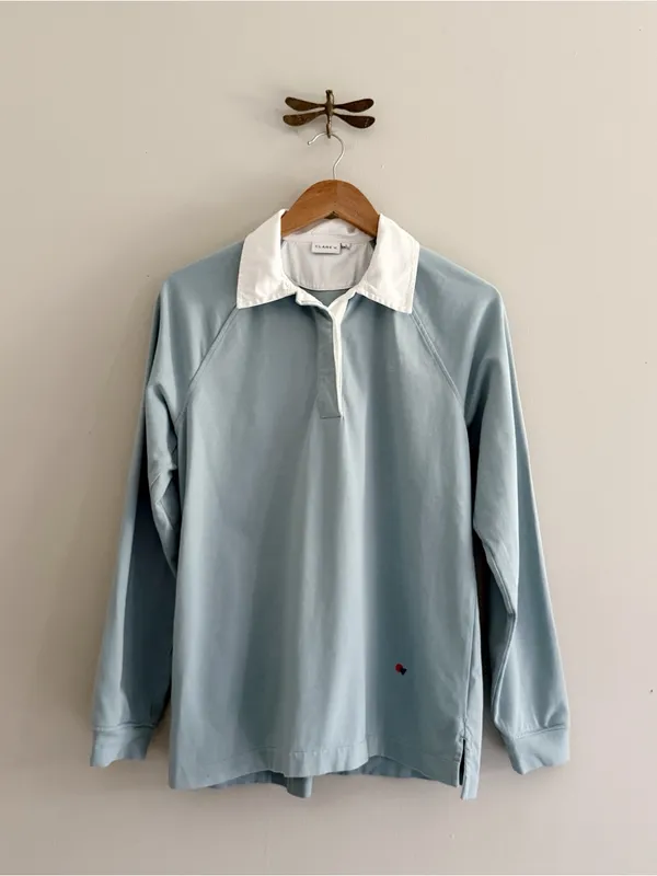 Clare V. Le Rugby Tee Long Sleeve Polo in Dusty Blue Womens Small - Image 2