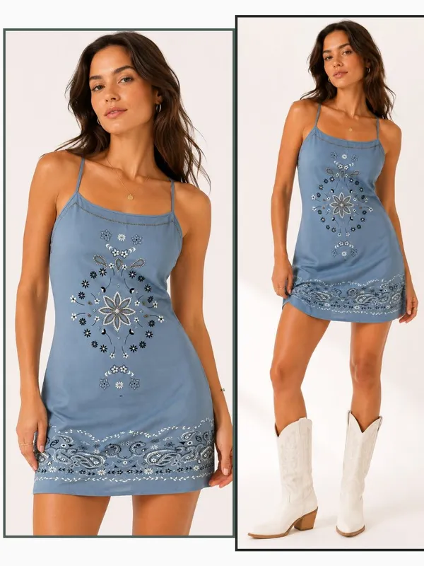 Wild Fable Blue Bandana Paisley Mini Shift Dress Size XXS Country Coastal - Image 2