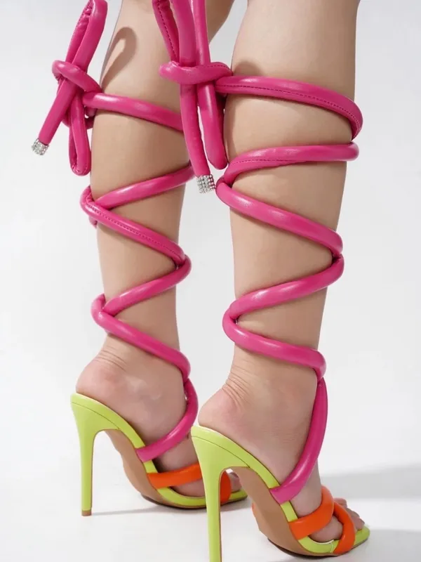 Cape Robbin Pink, Orange & Lime Wrap-Strap Stiletto Sandals - Image 2