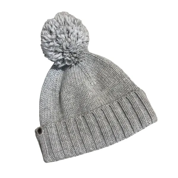 UGG Light‎ Gray Ribbed Knit Pom Pom Beanie - Image 3