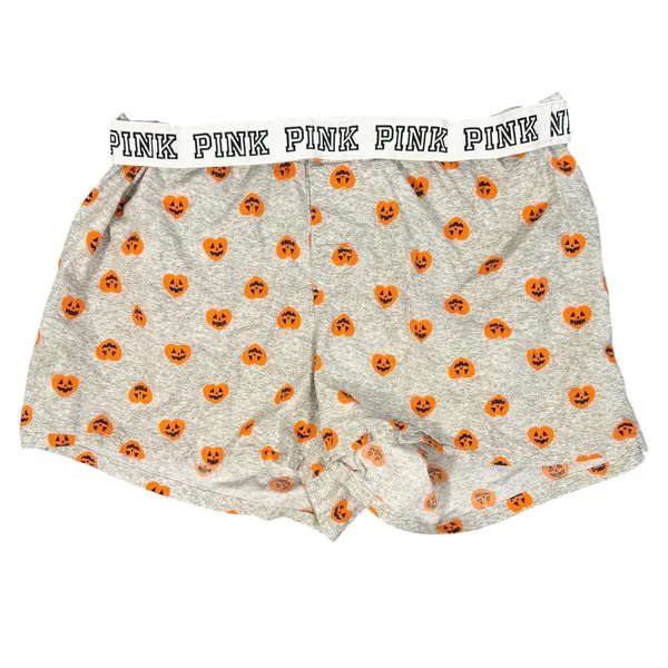 PINK Victorias Secret Pajama Shorts Womens XL Gray Pumpkin Halloween Cotton - Image 5