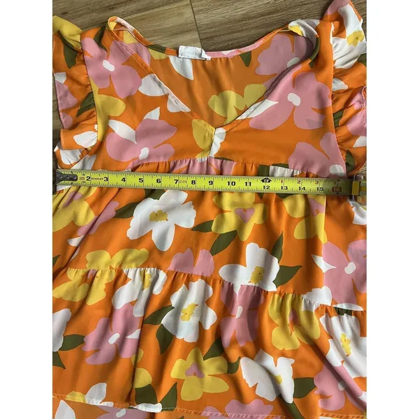 Wm‎ Med Orange Floral Babydoll Flutter Sleeve Cottage Spring Feminine Summer - Image 6