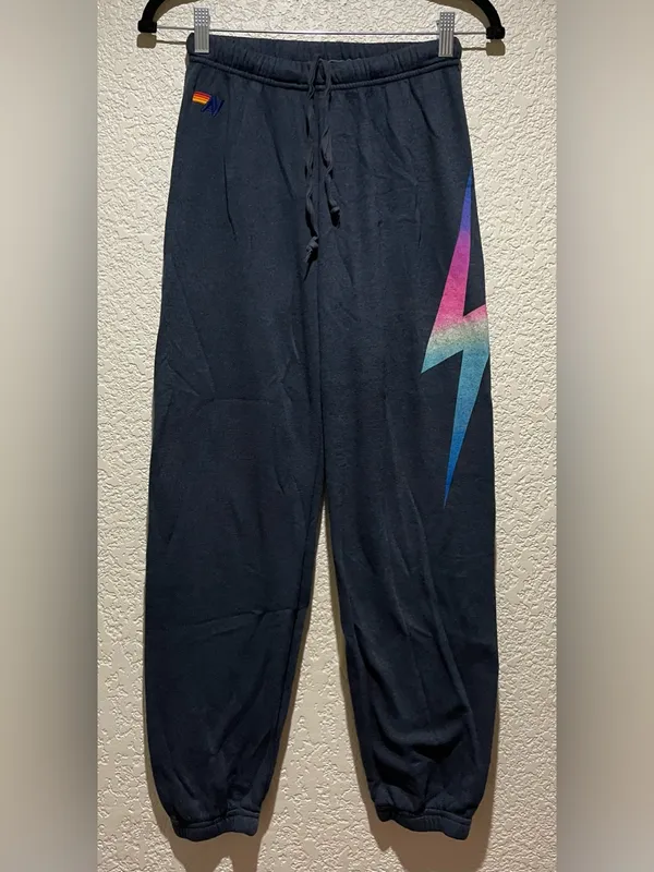 Aviator Nation Pastel Gradient Lightning Bolt Sweatpants Rainbow Pink Size S - Image 2