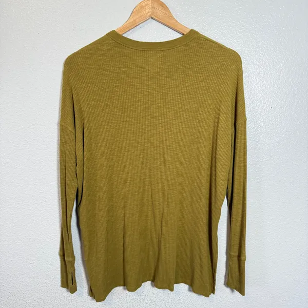 OFFLINE by Aerie Olive Green Waffle Knit Henley Long‎ Sleeve Shirt XS - Image 3