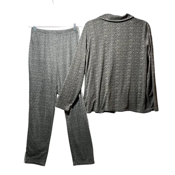 Nine West Sleepwear Gray Heathered Pajama Set S‎ Long Sleeve Button Top Pants - Image 9