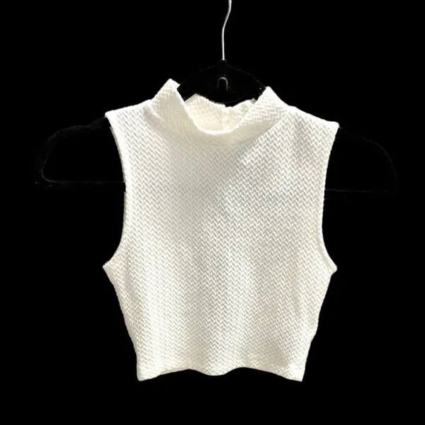 DIVIDED H&M White Textured Sleeveless Crop Top with Back Button Closure Sz XS - Image 2