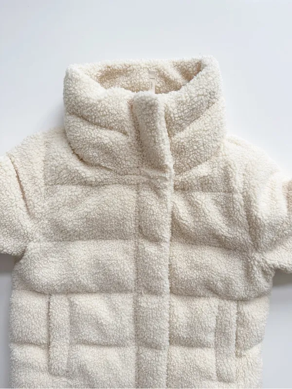 Abercrombie & Fitch Cream Sherpa High Neck Bomber Style Coat Size Small - Image 5