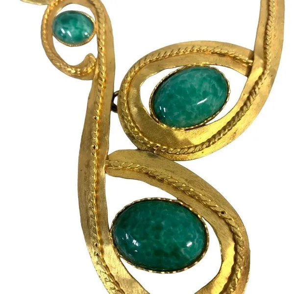 Vintage 14" Unique Gold Tone Tribal Necklace with Green Stones Jade? - Image 5
