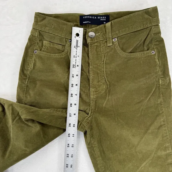 Veronica Beard Carly Kick Flare High Rise‎ Corduroy Pants Size 25 Olive Green - Image 3