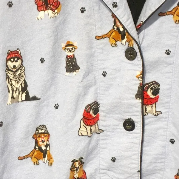 PJ Salvage Pajama Top Hipster Dogs Eyeglasses‎ Button Size XS - Image 3