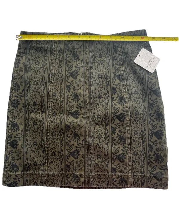 Free People NWT Sz 0(XS) Modern Femme Denim Mini Skirt Olive Black Floral - Image 11