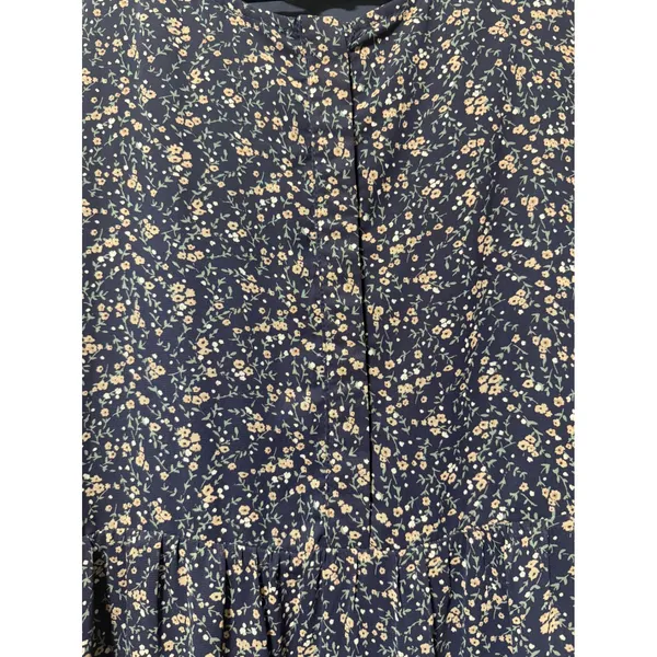 Bohme Navy Blue Floral Tiered Midi Dress Long Sleeve Smocked Cuffs Womens Size M - Image 8