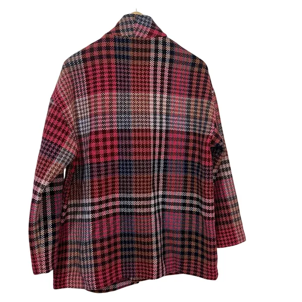 Rachel Zoe Plaid Tweed Wool‎ Blend Coat Pink Check Longline Jacket Size M - Image 3