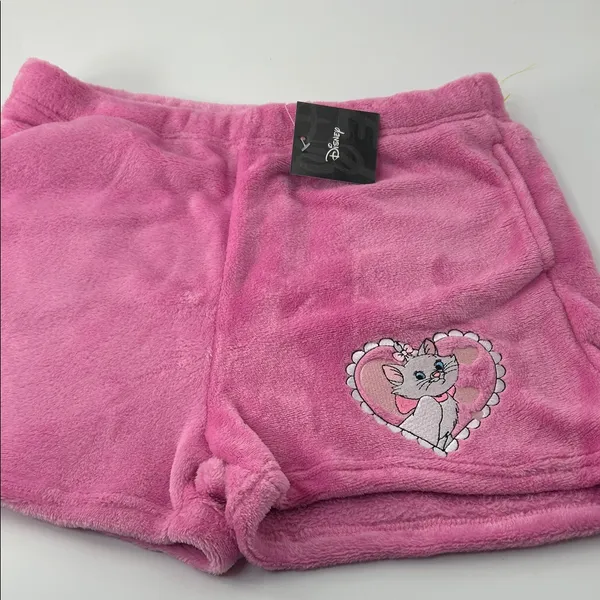 Disney Pink Fleece Shorts with Heart Cat Design - Image 11