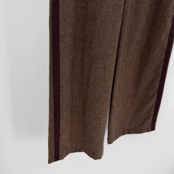 Zara Trousers Women’s M Brown Side Stripe Relaxed Wide Leg Tailored Winter Pants - Image 2