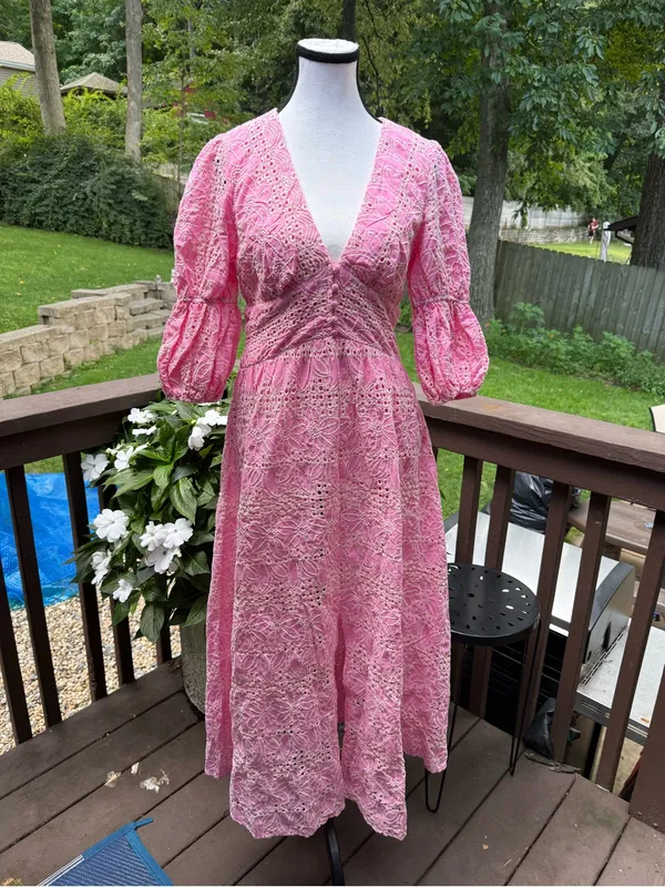 Petal & Pup Pink Eyelet Lace V-Neck Maxi Dress - Image 2