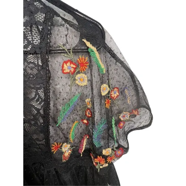 NWT ZARA Floral Embroidered Lace Sheer Short Sleeve Blouse - Image 2