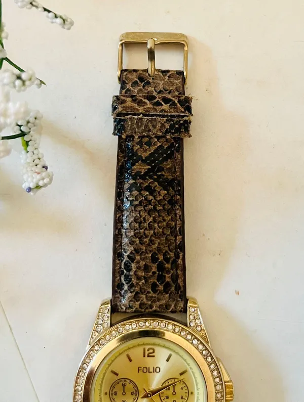 Gold & Snake Print Diamond Watch - Image 5