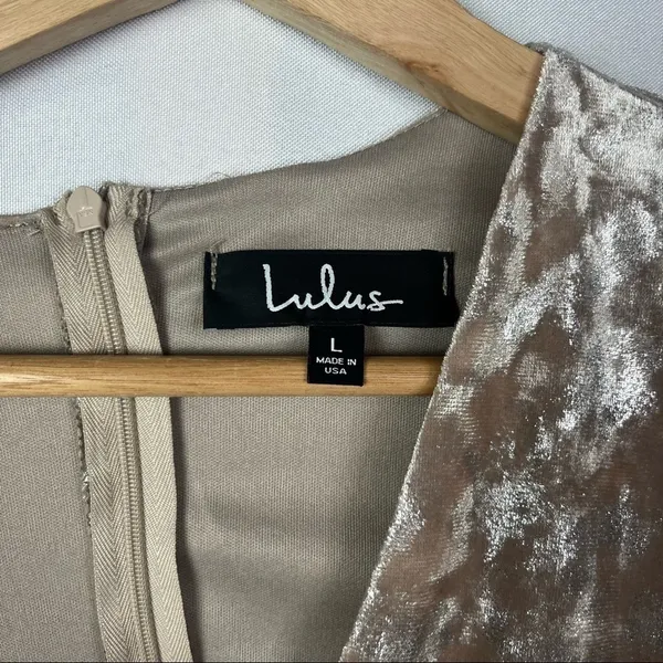 Lulu's Champagne Velvet Long Sleeve Mini Dress‎ L - Image 4