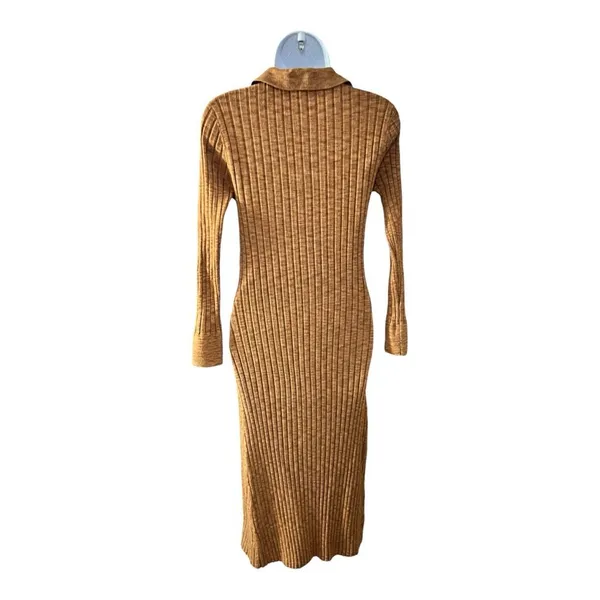 LOFT Brown Ribbed Polo Midi Knit Sweater Dress Size M Long Sleeve Pullover - Image 6