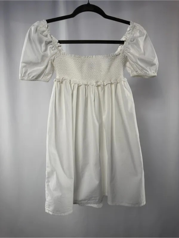 Sunday Best White Smocked Square Neck Puff Sleeve Dress‎ - Image 4