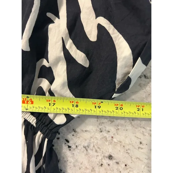 World Market Black White Boho Print Wide Leg Jumpsuit V-Neck Short Sleeve Pocket - Image 10