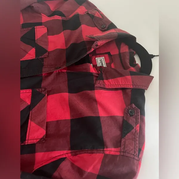 Vintage Express Red & Black Plaid Button-Up Shirt (Minor Flaw) - Image 3
