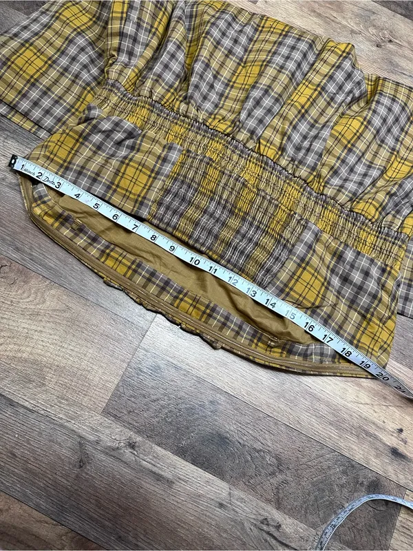 Maeve (Anthropologie)Yellow Plaid Strapless Sundress with Ruffle Front - Image 4