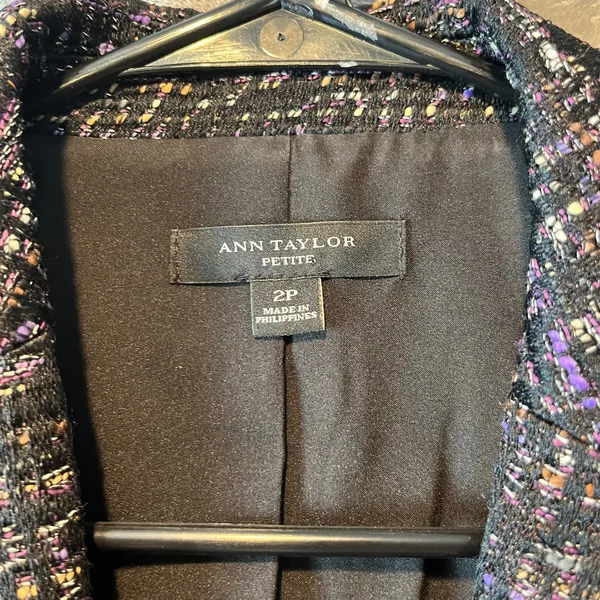 Ann Taylor Tweed Blazer Size 2P‎ Black Melange Peplum Suit Jacket Wool Blend - Image 7