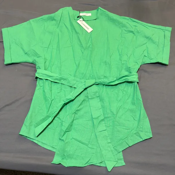 Commense Oversized Linen Tied Two Piece Pants Set in Green Size Small - Image 2