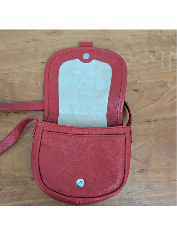 Michael; Michael Kors Red Leather Mini Cross-body Purse - Image 8